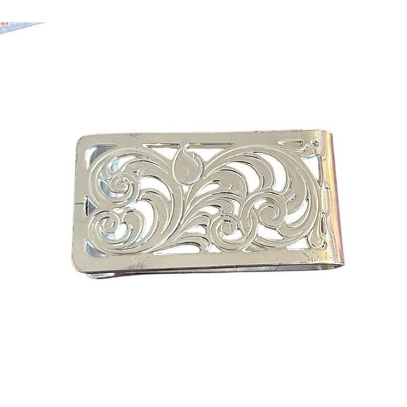 Montana Silversmiths Floral Tulip Silver Money Clip Western Cowboy Preloved - Picture 3 of 11